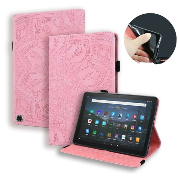 Case for Samsung Galaxy Tab A8 10.5" 2022 SM-X200/X205, Multi-Angle Viewing Folio Stand Smart Shell Embossed Pattern PU Leather Cover with Auto Sleep/Wake Pencil Holder Card Slot Case, Pink
