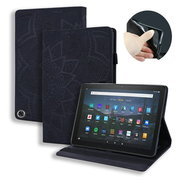 Case for Samsung Galaxy Tab A8 10.5" 2022 SM-X200/X205, Multi-Angle Viewing Folio Stand Smart Shell Embossed Pattern PU Leather Cover with Auto Sleep/Wake Pencil Holder Card Slot Case, Black