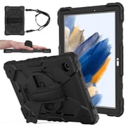 Case for Samsung Galaxy Tab A8 10.5" 2022 SM-X200/X205/X207, Rugged Shockproof Case with Crossbody Strap & Pencil Holder [360  Rotating Hand Strap] & Stand, Case for Tab A8 2022, Black