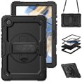 thumbnail image 1 of Case for Samsung Galaxy Tab A8 10.5 Inch 2022 with Screen Protector, 360 Degree Rotating Kickstand Hand Strap Heavy Duty Shockproof Cover with Shoulder Strap, Black, 1 of 7