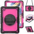 thumbnail image 1 of Case for Samsung Galaxy Tab A8 10.5 Inch 2022 with Screen Protector, 360 Degree Rotating Kickstand Hand Strap Heavy Duty Shockproof Cover with Shoulder Strap, Rose PC, 1 of 7