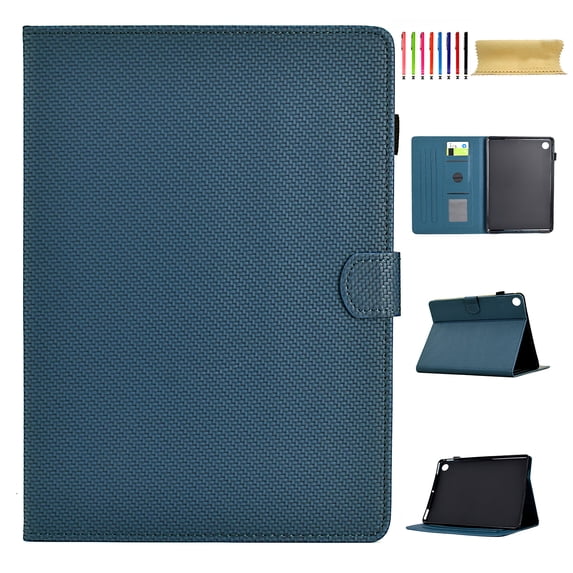 Case for Samsung Galaxy Tab A8 10.5 inch (2022) SM-X200 / SM-X205 / SM-X207, Carbon Fiber Texture PU Leather Multi-Angle Viewing Stand Shockproof Flip Case with Card Slots Magnetic Clasp, Darkblue