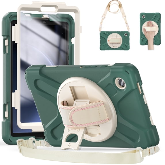 Case for Samsung Galaxy Tab A9+ 11.0" 2023 SM-X210 / SM-X215 / SM-X2, Kids Friendly Rugged Cover Built-in 360° Rotatable Stand-Hand/Shoulder Strap/Pencil Holder for Galaxy Tab A9 Plus, Emeraldgreen