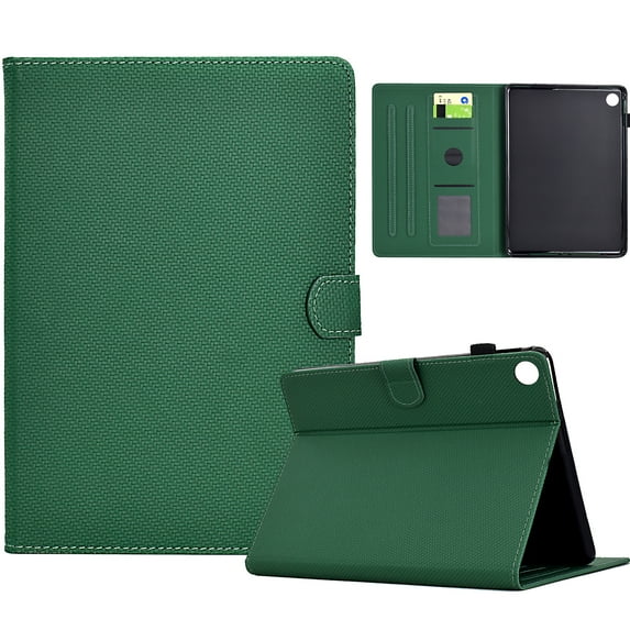 Case for Samsung Galaxy Tab A9+ 11.0" 2023 SM-X210 / SM-X215 / SM-X216, Carbon Fiber Pattern Premium PU Leather Wallet Stand Protective Auto Sleep Wake Cover with Pen Slot for Tab A9+, Dark Green