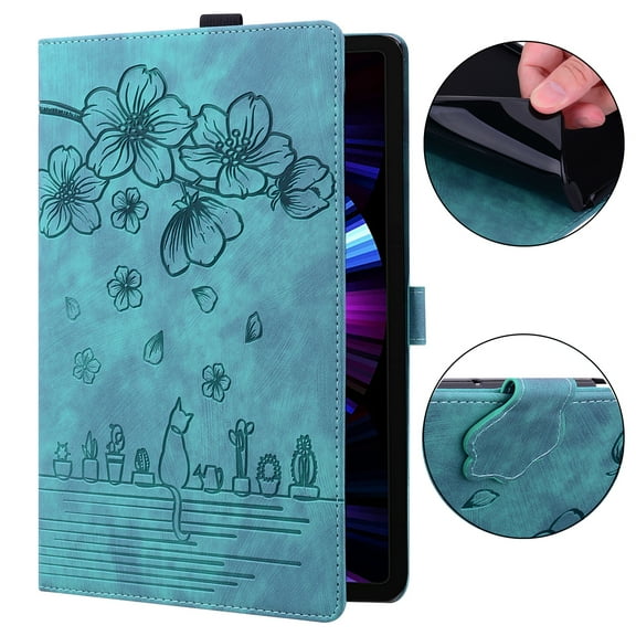 Case for Samsung Galaxy Tab A9+ 11.0" 2023 SM-X210 / SM-X215 / SM-X216, Embossed Multiple Viewing Angles PU Leather Magnetic Stand Flip Folio Case Cover with Card Slots & Pencil Holder, Green