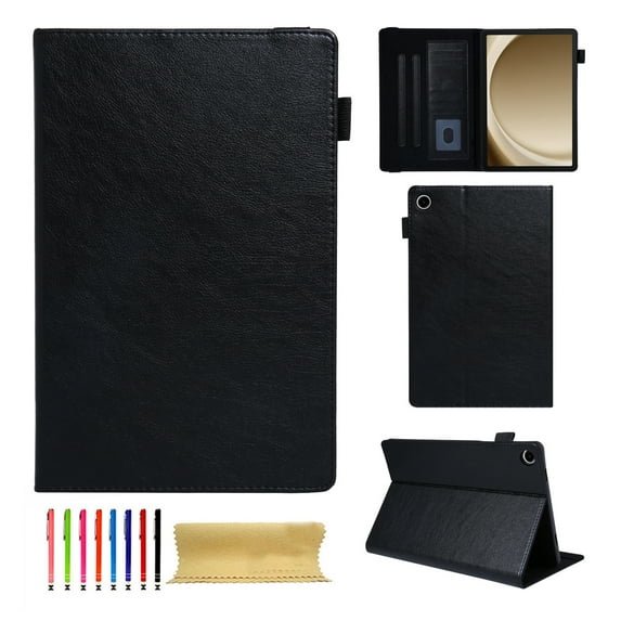 Case for Samsung Galaxy Tab A9+ 11.0" 2023 SM-X210 / SM-X215 / SM-X216, PU Leather Folio Multi-Angle Viewing Stand Card Slots Case with Elastic Band Auto Wake/Sleep Magnetic Case Cover, Black
