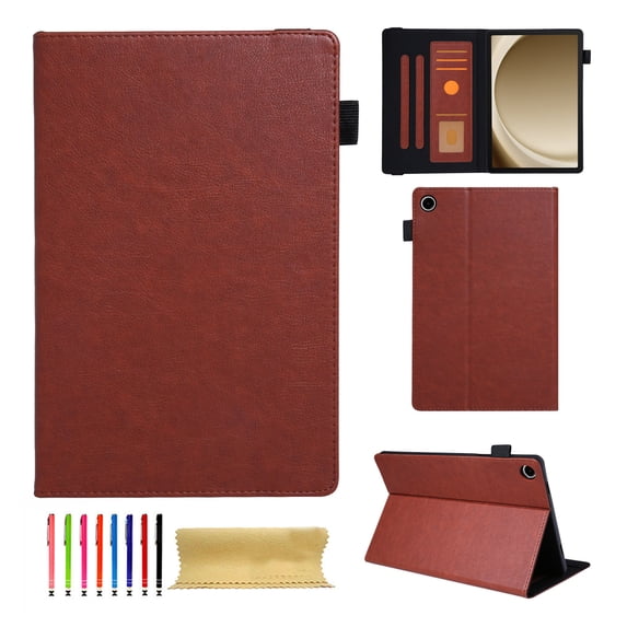 Case for Samsung Galaxy Tab A9+ 11.0" 2023 SM-X210 / SM-X215 / SM-X216, PU Leather Folio Multi-Angle Viewing Stand Card Slots Case with Elastic Band Auto Wake/Sleep Magnetic Case Cover, Brown