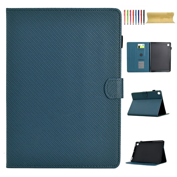 Case for Samsung Galaxy Tab A9+ 11.0" 2023 SM-X210/SM-X215/SM-X216B, Carbon Fiber Texture PU Leather Multi-Angle Viewing Stand Shockproof Flip Case with Card Slots Magnetic Clasp, Darkblue