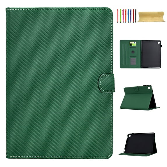 Case for Samsung Galaxy Tab A9+ 11.0" 2023 SM-X210/SM-X215/SM-X216B, Carbon Fiber Texture PU Leather Multi-Angle Viewing Stand Shockproof Flip Case with Card Slots Magnetic Clasp, Dark Green