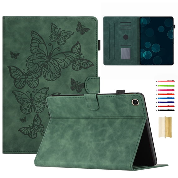 Case for Samsung Galaxy Tab A9+ 11.0" 2023 SM-X210 / SM-X215 / SM-X216B, Embossed PU Leather Folio Stand Cover Drop Protective with Auto Wake/Sleep & Card Slots & Pen Holder - Green