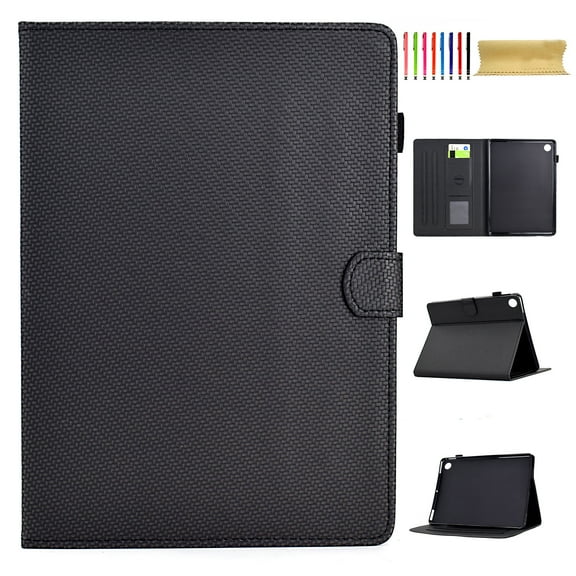 Case for Samsung Galaxy Tab A9 8.7" 2023 SM-X110 / SM-X115, Carbon Fiber Texture PU Leather Multi-Angle Viewing Stand Shockproof Flip Case with Card Slots Magnetic Clasp, Black