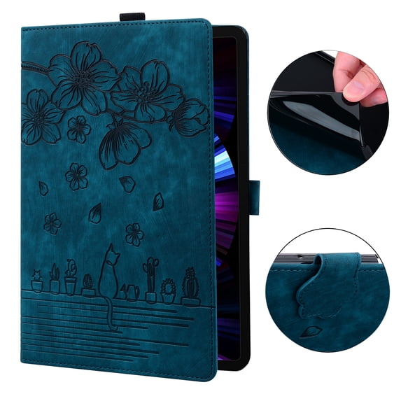 Case for Samsung Galaxy Tab A9 8.7" 2023 SM-X110 / SM-X115, Embossed Multiple Viewing Angles PU Leather Magnetic Stand Flip Folio Case Cover with Card Slots & Pencil Holder, Blue