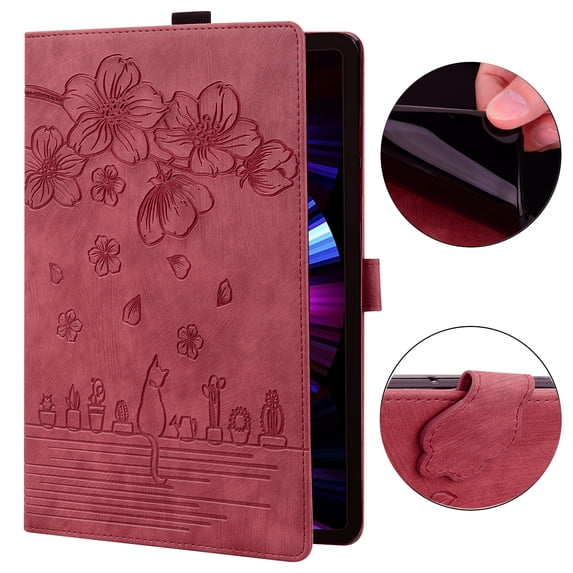 Case for Samsung Galaxy Tab A9 8.7" 2023 SM-X110 / SM-X115, Embossed Multiple Viewing Angles PU Leather Magnetic Stand Flip Folio Case Cover with Card Slots & Pencil Holder, Winered
