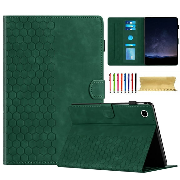Case for Samsung Galaxy Tab A9 8.7" 2023 SM-X110 / SM-X115, Embossed PU Leather Cover Flip with Smart Auto Wake / Sleep Stand Function Pencil Holder and Card Slots & Footgrip Case, Green
