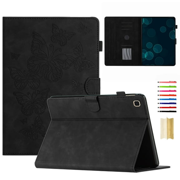 Case for Samsung Galaxy Tab A9 8.7" 2023 SM-X110 / SM-X115, Embossed PU Leather Folio Stand Cover Drop Protective with Auto Wake/Sleep & Card Slots & Pen Holder for Galaxy Tab A9 8.7" 2023 - Black
