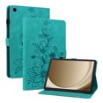 thumbnail image 1 of Case for Samsung Galaxy Tab A9 8.7" 2023 SM-X110 / SM-X115, Flower Pattern PU Leather Multi-Angle Viewing Stand Shockproof Flip Case with Card Slot, Magnetic Clasp, Pencil Slot, Green, 1 of 11