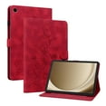 thumbnail image 1 of Case for Samsung Galaxy Tab A9 8.7" 2023 SM-X110 / SM-X115, Flower Pattern PU Leather Multi-Angle Viewing Stand Shockproof Flip Case with Card Slot, Magnetic Clasp, Pencil Slot, Red, 1 of 11
