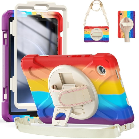 Case for Samsung Galaxy Tab A9 8.7" 2023 SM-X110 / SM-X115, Kids Friendly Rugged Cover Built-in 360° Rotatable Stand-Hand/Shoulder Strap/Pencil Holder for Samsung Galaxy Tab A9, Colorful Red