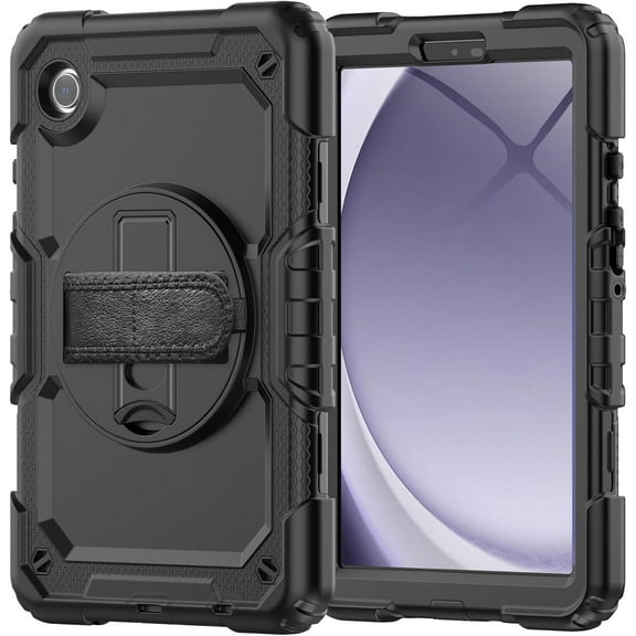 Case for Samsung Galaxy Tab A9 8.7'' 2023 (SM-X110/X115/X117), Heavy Duty Shockproof Protective Case with Screen Protector, 360° Rotating Stand, Hand/Shoulder Strap and Pen Holder