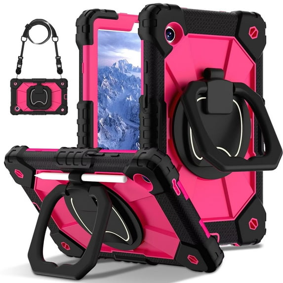 Case for Samsung Galaxy Tab A9 8.7 Inch 2023 Model (SM-X110/X115/X117) Contrast Color Multi-functional Cover With 360 Rotating Stand and Shoulder Strap