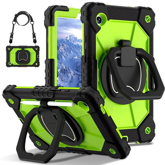 Case for Samsung Galaxy Tab A9 8.7 Inch 2023 Model (SM-X110/X115/X117) Contrast Color Multi-functional Cover With 360 Rotating Stand and Shoulder Strap
