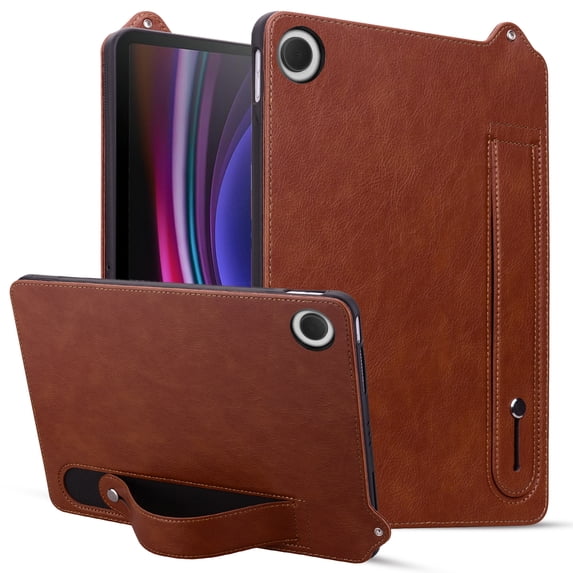 Case for Samsung Galaxy Tab A9 8.7 inch 2023/X110/X115, PU Leather Protective Cover with Wristband & Stand Multiple Viewing Angles TPU Bumper Shockproof Soft Back Case, Brown