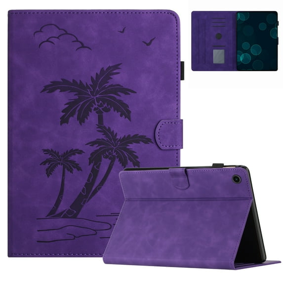 Case for Samsung Galaxy Tab A9+/ A9 Plus Case 11" 2023 (SM-X210/X216/X218) Released,PU Leather Embossed Coconut Tree Slim Case with Pencil Holder Card Slot Protective Smart Cover,Purple