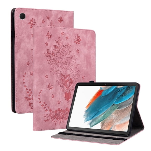 Case for Samsung Galaxy Tab A9+/ A9 Plus 11 inch , Butterfly & Rose Embossed Magnetic Clasp Stand Premium Multi-Angle Flip PU Leather Case with Stylus Holder Tablet Case,Pink