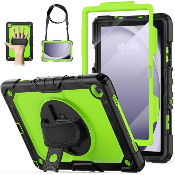 Case for Samsung Galaxy Tab A9+/A9 Plus 5G Tablet 11'' with Screen Protector, 360 Rotating Hand Strap & Stand, Protective Case for Galaxy Tab A9 Plus/ A9+ 11'' SM-X210/X216/X218 (Green/Black)