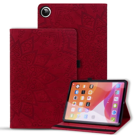 Case for Samsung Galaxy Tab A9 Plus 11.0" (2023), Multi-Angle Viewing Folio Stand Smart Shell Embossed Pattern PU Leather Cover with Auto Sleep/Wake with Pencil Holder Card Slot Tablet Case, Red