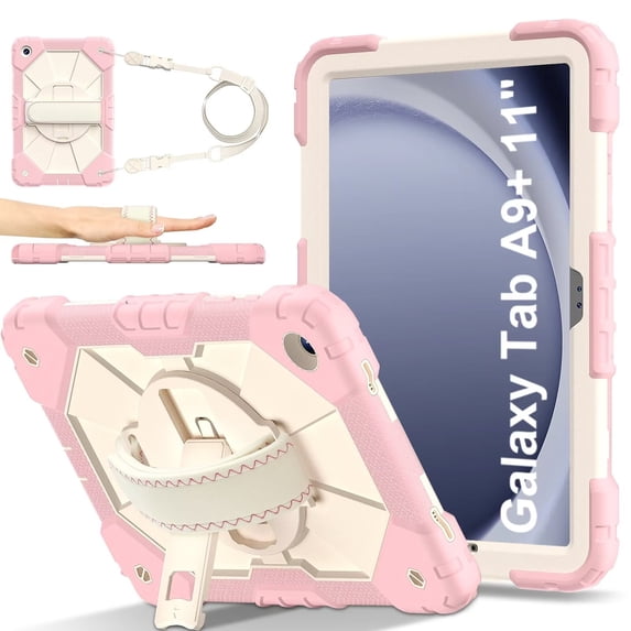 Case for Samsung Galaxy Tab A9+ / Tab A9 Plus 11 inch 2023 Model (SM-X210/X216/X218) Contrast Color Multi-functional Cover With Wrist Chain and Shoulder Strap