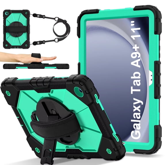 Case for Samsung Galaxy Tab A9+ / Tab A9 Plus 11 inch 2023 Model (SM-X210/X216/X218) Contrast Color Multi-functional Cover With Wrist Chain and Shoulder Strap