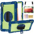 thumbnail image 1 of Case for Samsung Galaxy Tab S10 FE Plus 13.1" 2025, 360° Rotating Kickstand with Pencil Holder/Hand Strap/Shoulder Strap Hard PC Rugged Silicone Shockproof Bumper Stand Cover, Navy + Yellow Green, 1 of 8