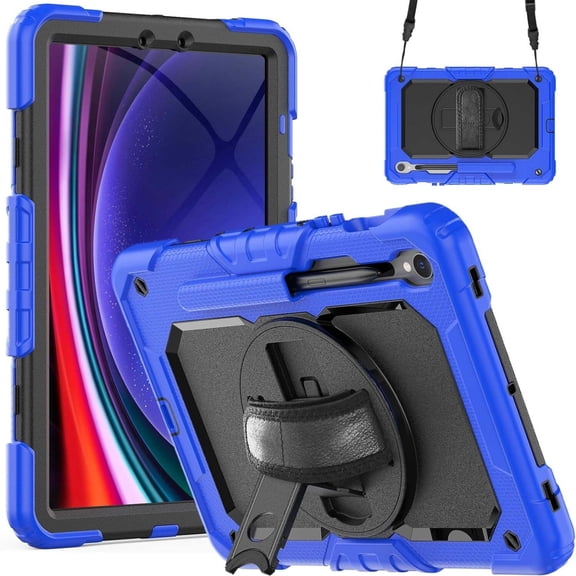 Case for Samsung Galaxy Tab S10 FE/ S9 FE 5G 10.9 Inch/Tab S9 11 Inch, Heavy Duty Shockproof Protective Case with Screen Protector, 360° Rotating Stand, Hand/Shoulder Strap