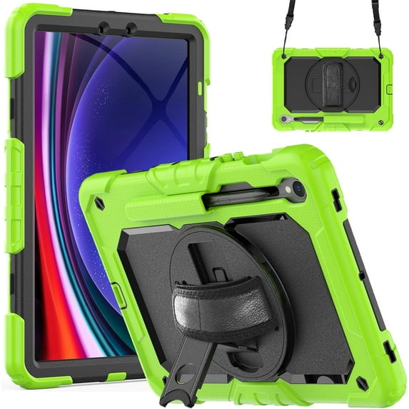 Case for Samsung Galaxy Tab S10 FE/ S9 FE 5G 10.9 Inch/Tab S9 11 Inch, Heavy Duty Shockproof Protective Case with Screen Protector, 360° Rotating Stand, Hand/Shoulder Strap