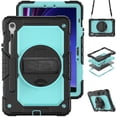 thumbnail image 1 of Case for Samsung Galaxy Tab S10 Lite/S10 FE/S9 FE 10.9 Inch with Screen Protector, 360 Degree Rotating Kickstand Hand Strap Heavy Duty Shockproof Cover with Shoulder Strap, Sky Blue PC, 1 of 7
