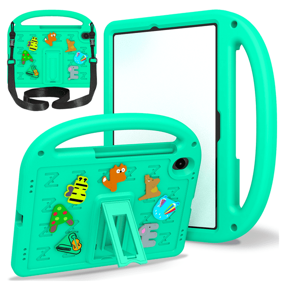 Case for Samsung Galaxy Tab S10 Lite/ S10 FE/ S9 FE 5G 10.9"/ Tab S9 11 Inch Letter Pattern Portable Kids Shockproof Cover with S Pen Holder and Shoulder Strap