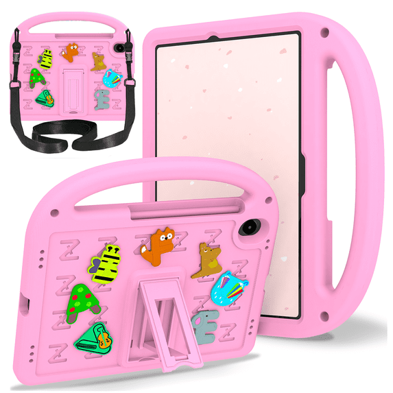 Case for Samsung Galaxy Tab S10 Lite/ S10 FE/ S9 FE 5G 10.9"/ Tab S9 11 Inch Letter Pattern Portable Kids Shockproof Cover with S Pen Holder and Shoulder Strap