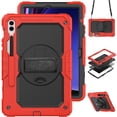 thumbnail image 1 of Case for Samsung Galaxy Tab S10+ Plus 2024/S9 FE+ Plus 12.4 inch with Screen Protector, 360 Degree Rotating Kickstand Hand Strap Shockproof Cover with Shoulder Strap, Red, 1 of 7