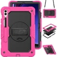thumbnail image 1 of Case for Samsung Galaxy Tab S10+ Plus 2024/S9 FE+ Plus 12.4 inch with Screen Protector, 360 Degree Rotating Kickstand Hand Strap Shockproof Cover with Shoulder Strap, Rose, 1 of 7