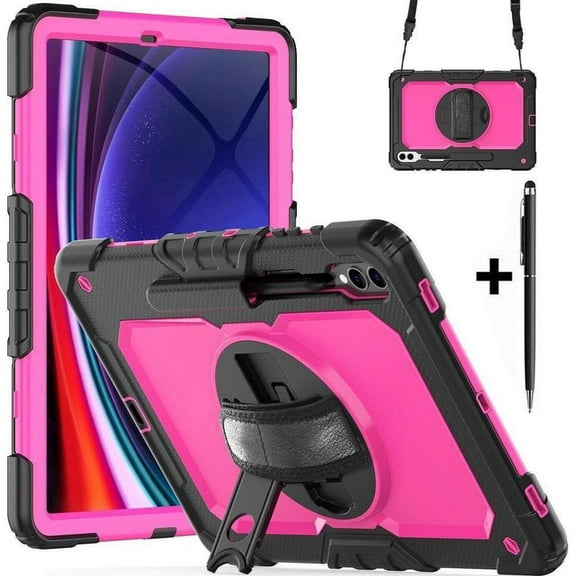 Case for Samsung Galaxy Tab S10 Plus 2024 / S9 Plus / S9 FE Plus 12.4 inch 2023 Protective Cover with Screen Protector/Pen Holder/Rotating Stand /Hand Strap/Shoulder Strap/ Stylus Pen