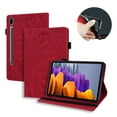 thumbnail image 1 of Case for Samsung Galaxy Tab S10 Plus/S9+/S8+/S7 FE/S7+ 12.4 inch, Multi-Angle Viewing Folio Stand Smart Shell Embossed Pattern PU Leather Cover with Auto Sleep/Wake Pencil Holder Card Slot Case, Red, 1 of 8