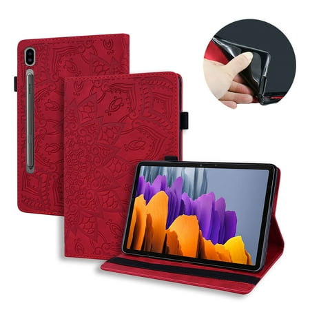 Case for Samsung Galaxy Tab S10 Plus/S9+/S8+/S7 FE/S7+ 12.4 inch, Multi-Angle Viewing Folio Stand Smart Shell Embossed Pattern PU Leather Cover with Auto Sleep/Wake Pencil Holder Card Slot Case, Red