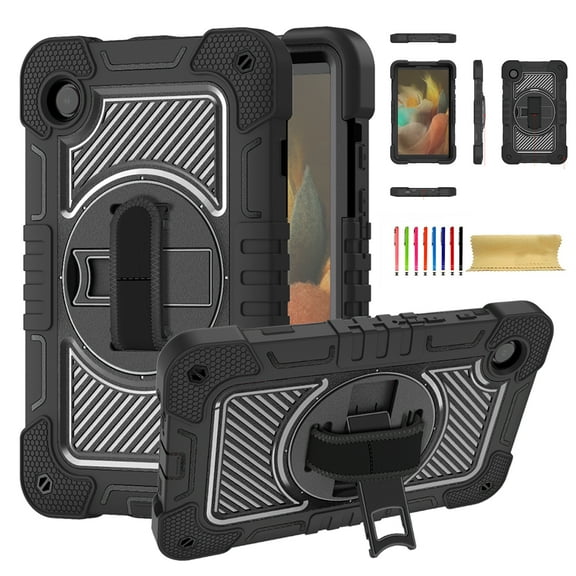 Case for Samsung Galaxy Tab S10 /S9 / S8 / S7,Heavy Duty Rugged Shockproof Anti-fall Protective Case Cover with Rotating Kickstand, Carrying Shoulder Strap, Handle Hand Strap,E