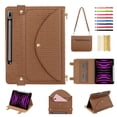 thumbnail image 1 of Case for Samsung Galaxy Tab S10+/S9+/S8+/S7+/S7 FE, Folio Stand PU Leather Crossbody Strap Cover with Shoulder Strap, Multi-Card Slots Zipper Pocket Pen Slot Envelope Pocket Wallet Case, Brown, 1 of 13