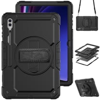 Case for Samsung Galaxy Tab S10 Ultra 2024/ S9 Ultra/ S8 Ultra 14.6 Inch with Screen Protector, 360 Degree Rotating Kickstand Hand Strap Shockproof Cover with Shoulder Strap, Black