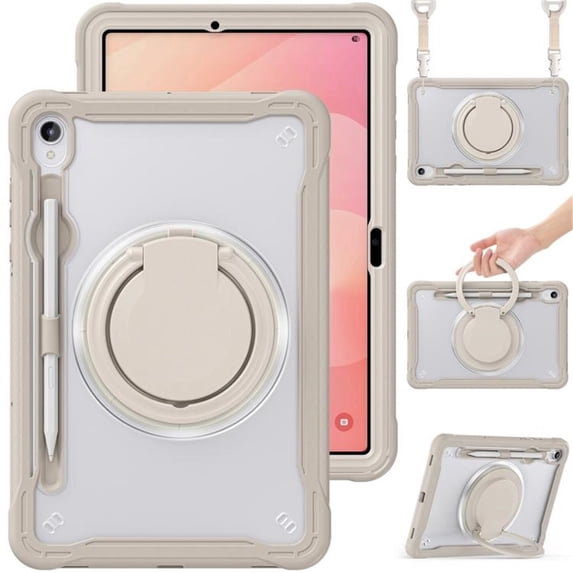 Case for Samsung Galaxy Tab S11 2025 Handle Protective Cover 360 Rotating Ring Stand, Shockproof Dropproof Case for Kids Kickstand & Pencil Holder & Shoulder Strap,Khaki,For Galaxy Tab S11
