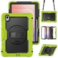 thumbnail image 1 of Case for Samsung Galaxy Tab S11 2025 with Screen Protector, 360 Degree Rotating Kickstand Hand Strap Heavy Duty Shockproof Cover with Shoulder Strap, Lime, 1 of 7