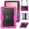 thumbnail image 1 of Case for Samsung Galaxy Tab S11 2025 with Screen Protector, 360 Degree Rotating Kickstand Hand Strap Heavy Duty Shockproof Cover with Shoulder Strap, Rose, 1 of 7