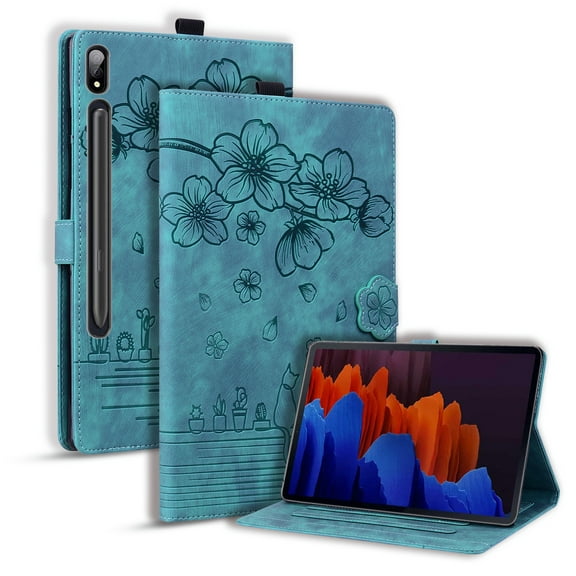 Case for Samsung Galaxy Tab S11 Ultra, Flower Embossed Pattern PU Leather Flip Cover with Card Holder Auto Wake/Sleep Kickstand TPU Shockproof Case for Samsung Galaxy Tab S11 Ultra, Green